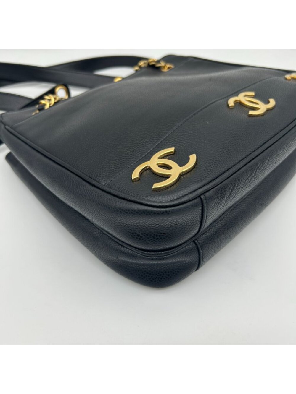 Chanel Triple Coco Chain Tote Shoulder Bag Caviar Leather Black - Picture 6 of 15